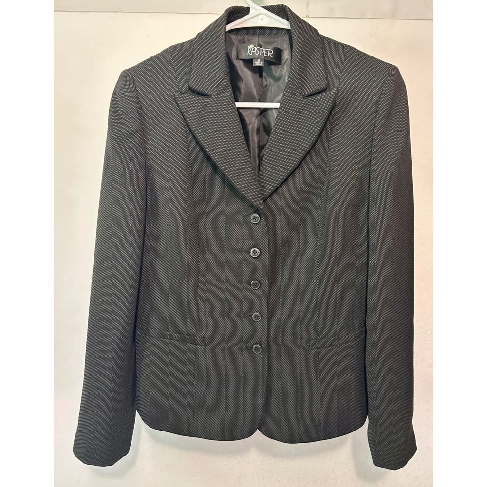 Kasper Womens Black White Micro Dot Textured 5 Button Blazer Jacket Size 6